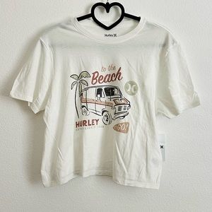 Hurley Cream Retro Graphic Cropped Short Sleeve Relaxed Cotton Tee Size S
